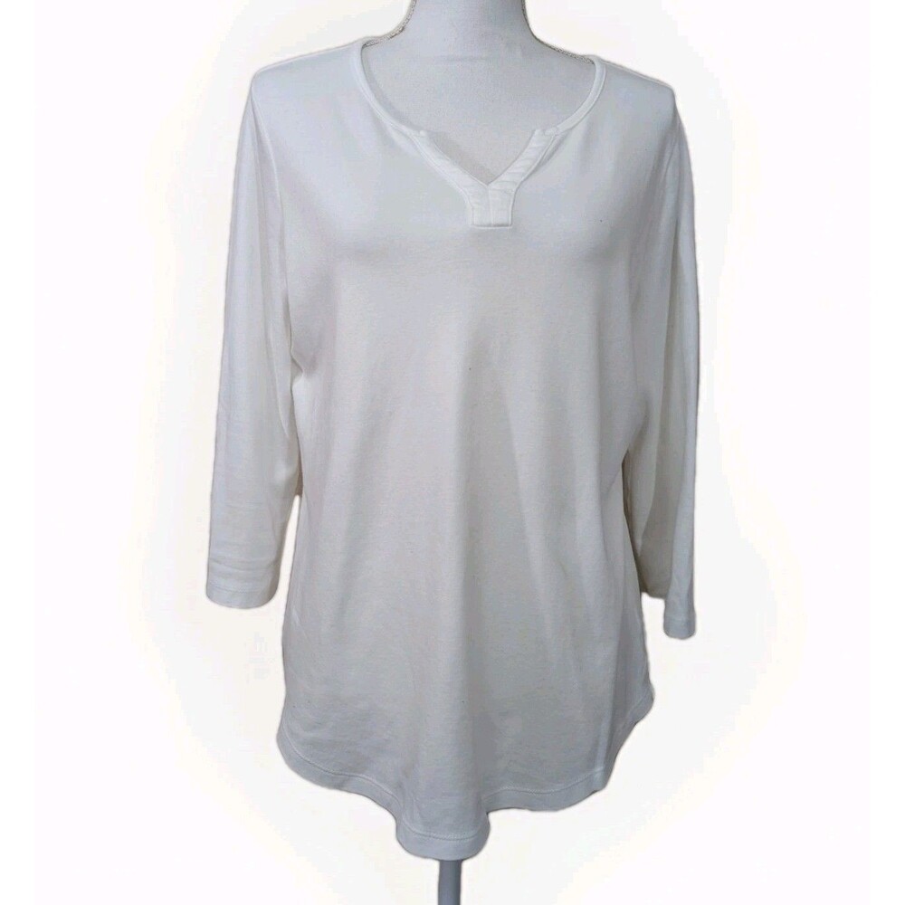 Kim Rogers Top Womens L White V Neck 3/4 Sleeve Pullover Casual Cotton - Picture 2 of 9